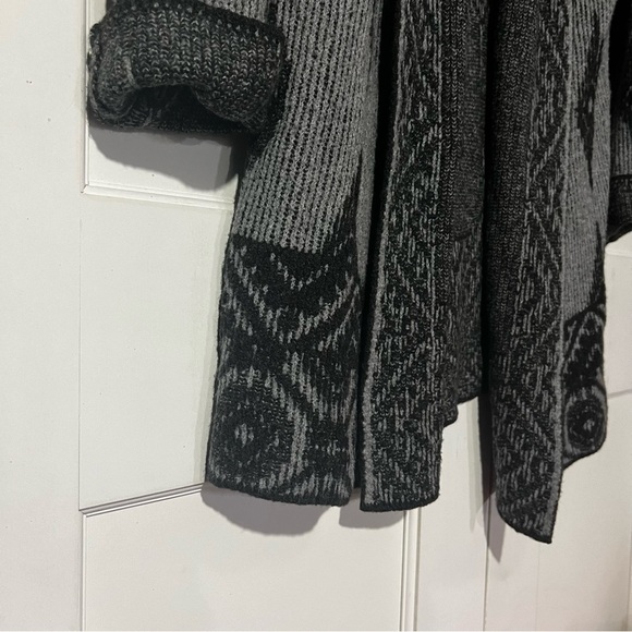 Lucky Brand Aztec Print Cardigan Open Sz Large Gray Black Long Line Tribal Wool - Picture 5 of 8